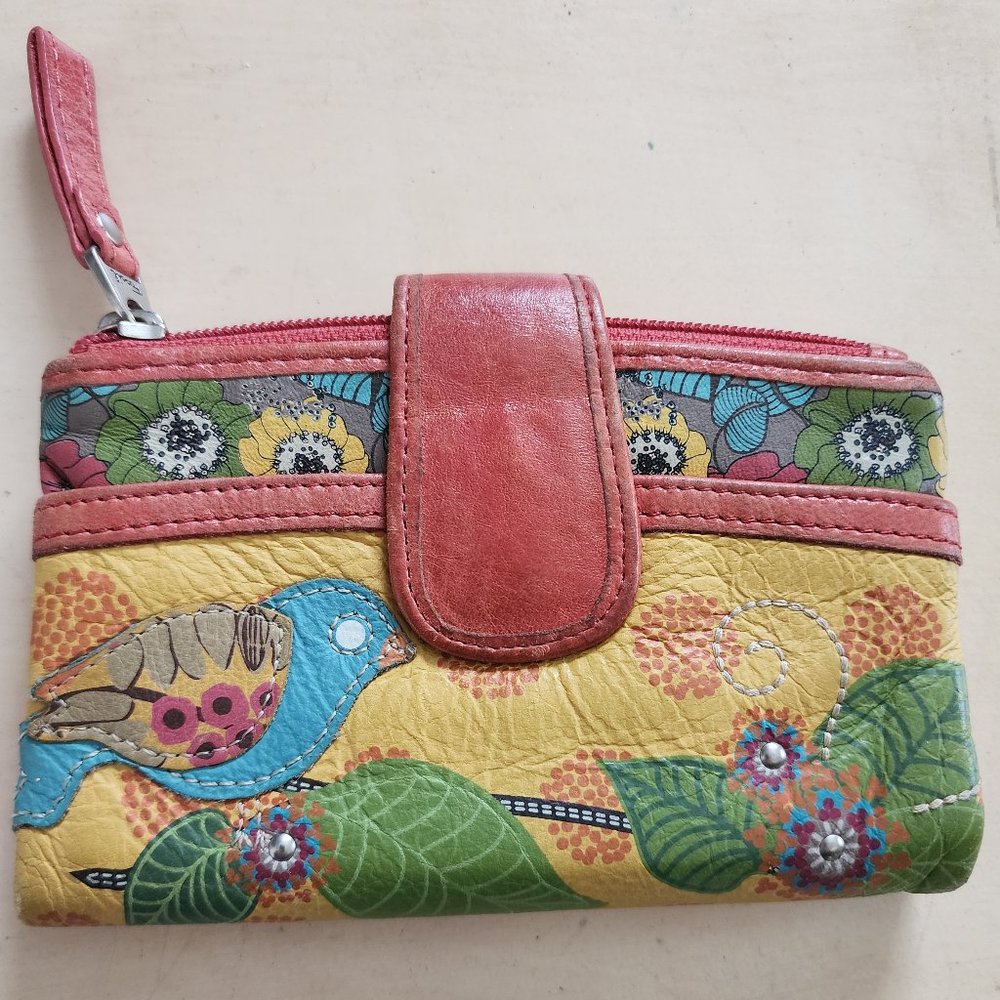 FOSSIL Vintage Leather Wallet Bird Design